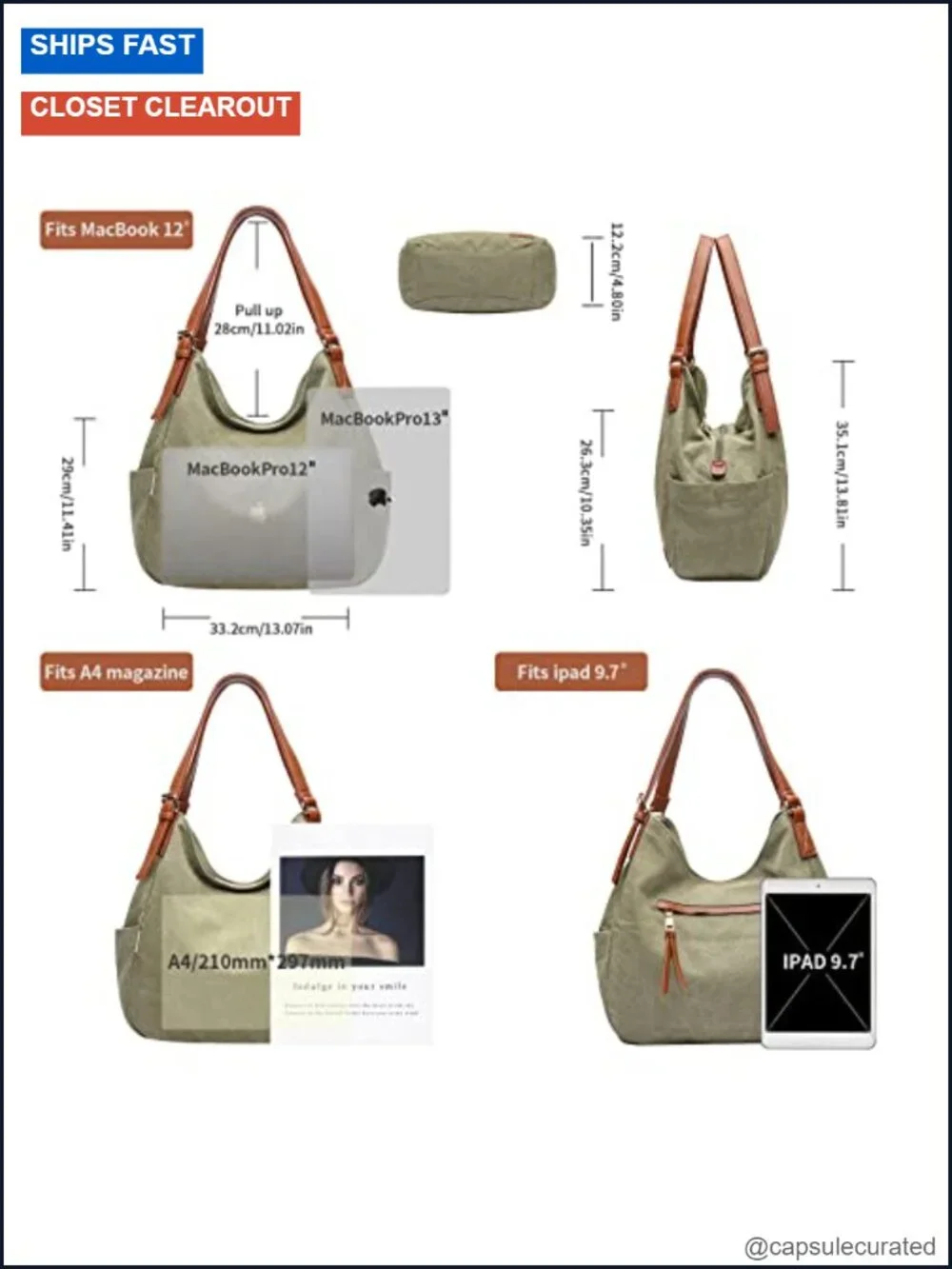 Women Canvas Hobo Purse Multi Pocket Tote Shopper Shoulder Bag Embroidery Ethnic